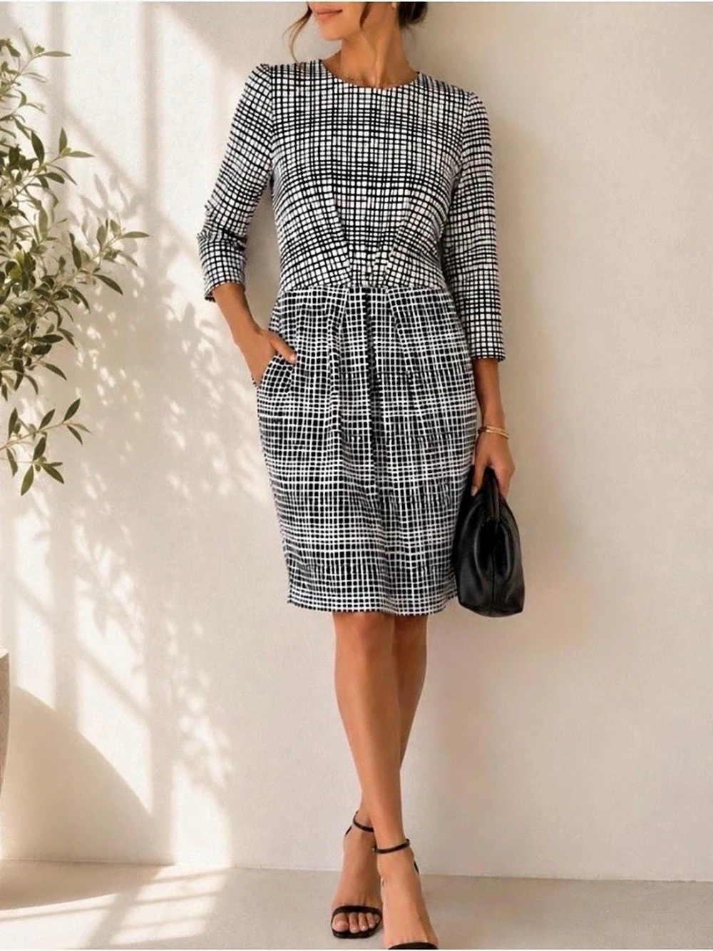 J.McLaughlin Catalina Cloth Sheath Dress Black & White - Large